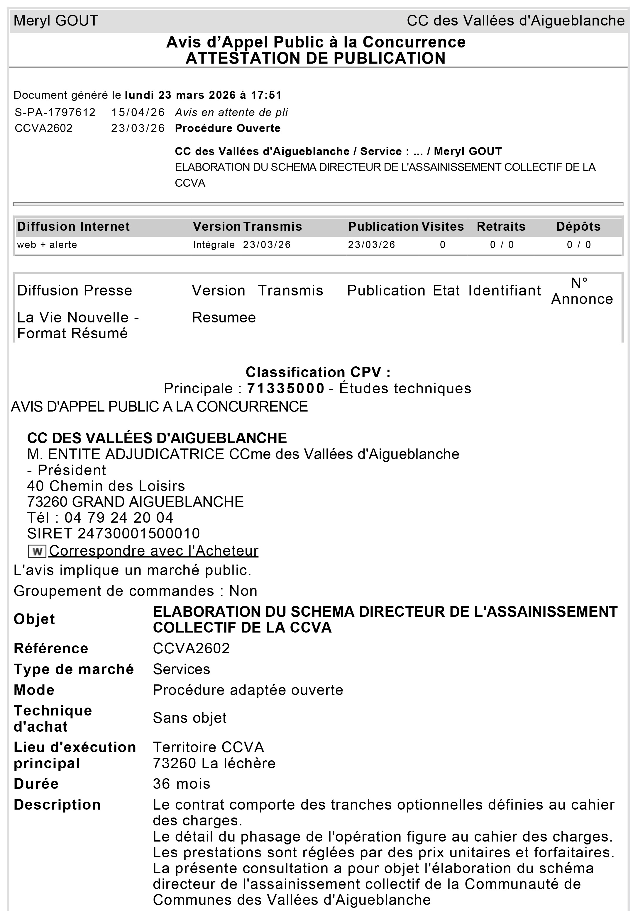 Attestation de publication